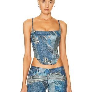 Miaou Denim Patchwork Corset Top - Blue